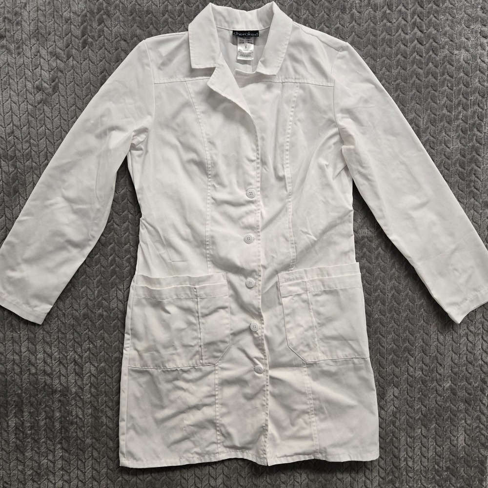 Cherokee Lab‎ Coat Size S Style 2319 White Notched Lapel Back Princess Seams
